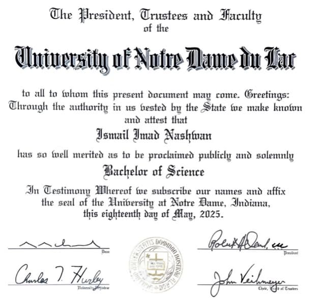 Ismail graduated from University of Notre Dame 