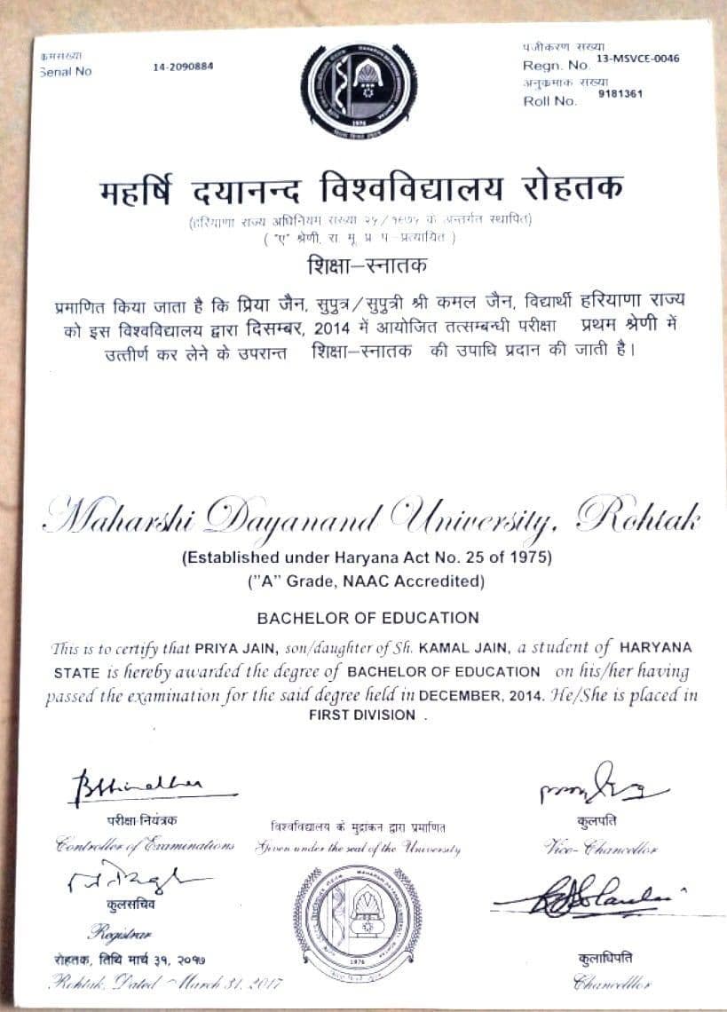 Priya graduated from Delhi University