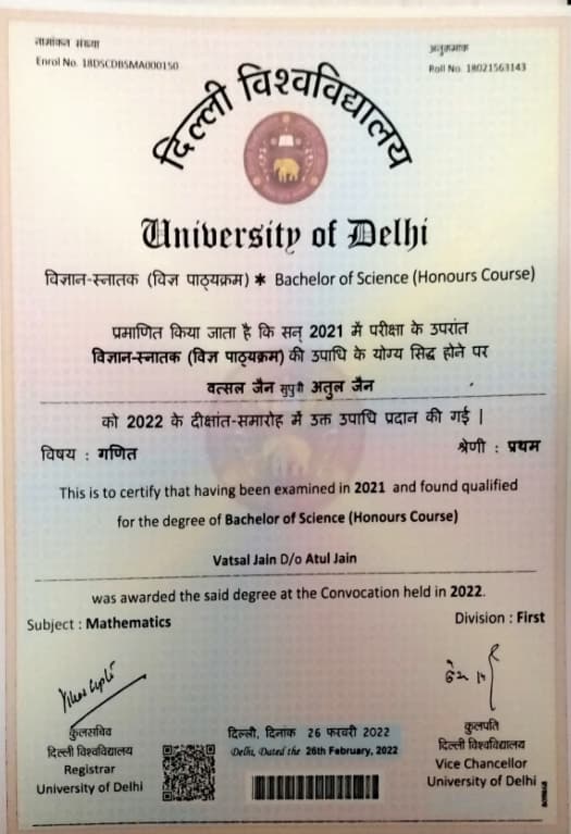 VATSAL graduated from DELHI UNIVERSITY