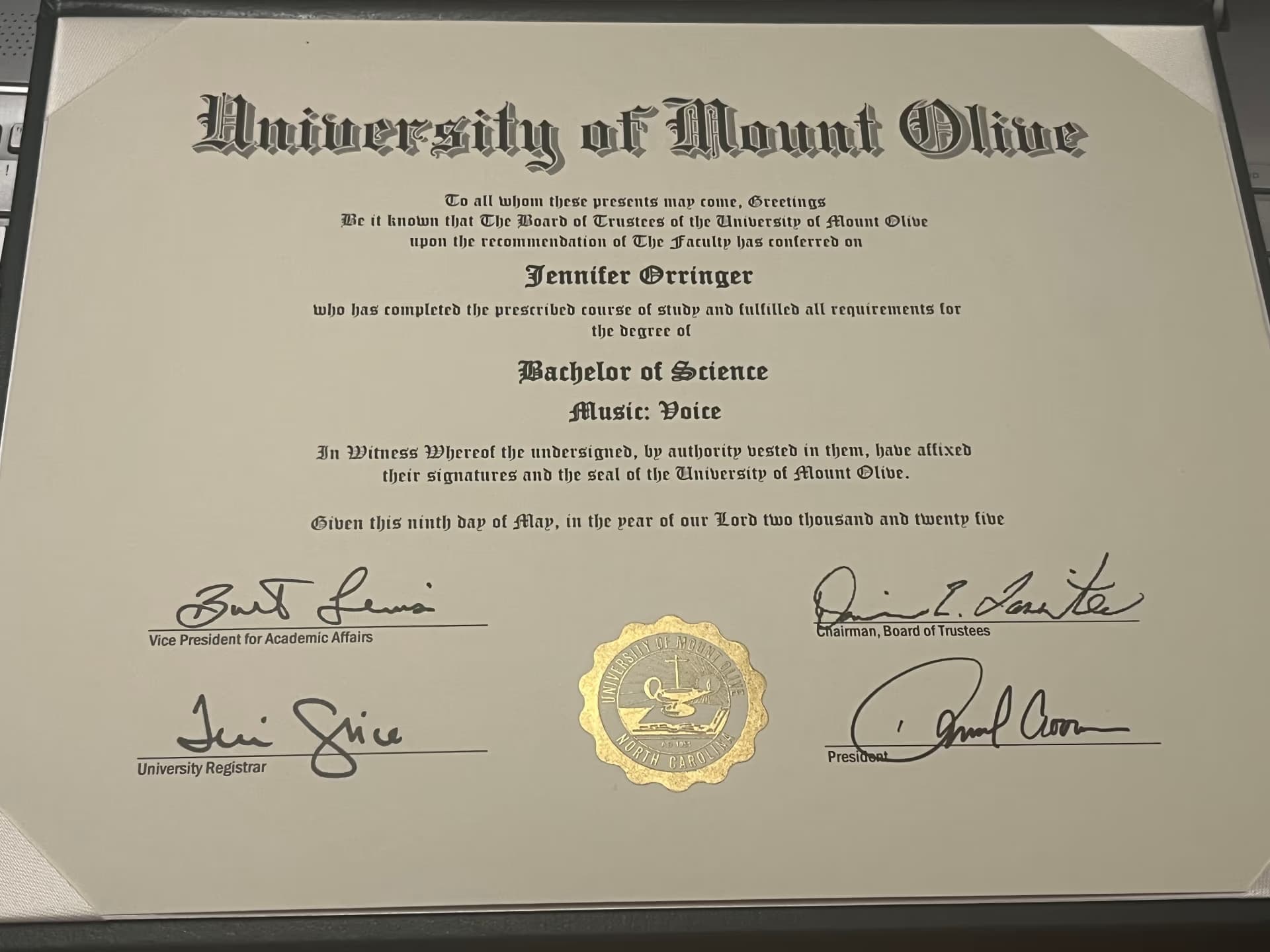 Jennifer graduated from University of Mount Olive
