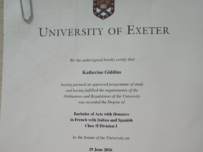 Kathy graduated from University of Exeter