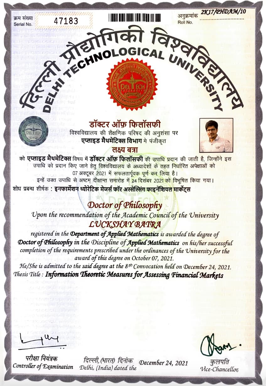 Certificates of Dr Luckshay