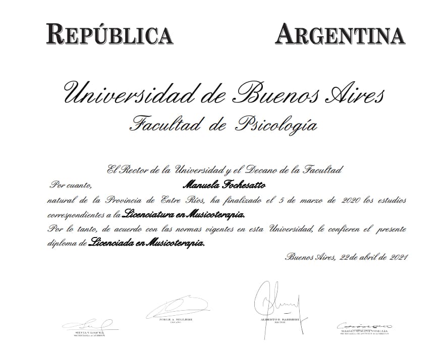 Manu graduated from University of Buenos Aires