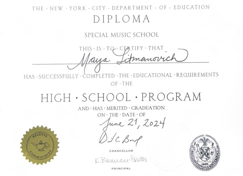 Maya graduated from Special Music School High School