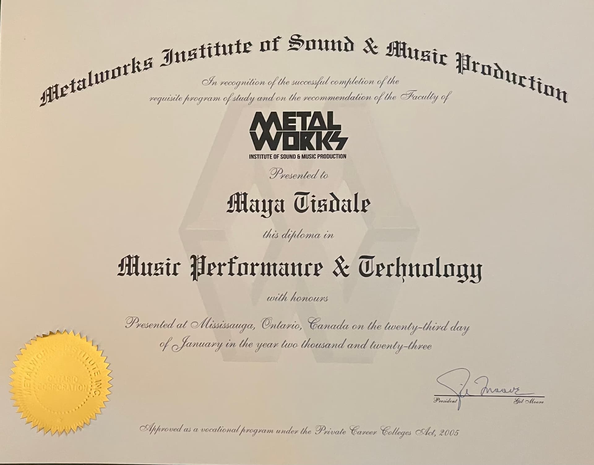 Maya graduated from Metalworks Institute