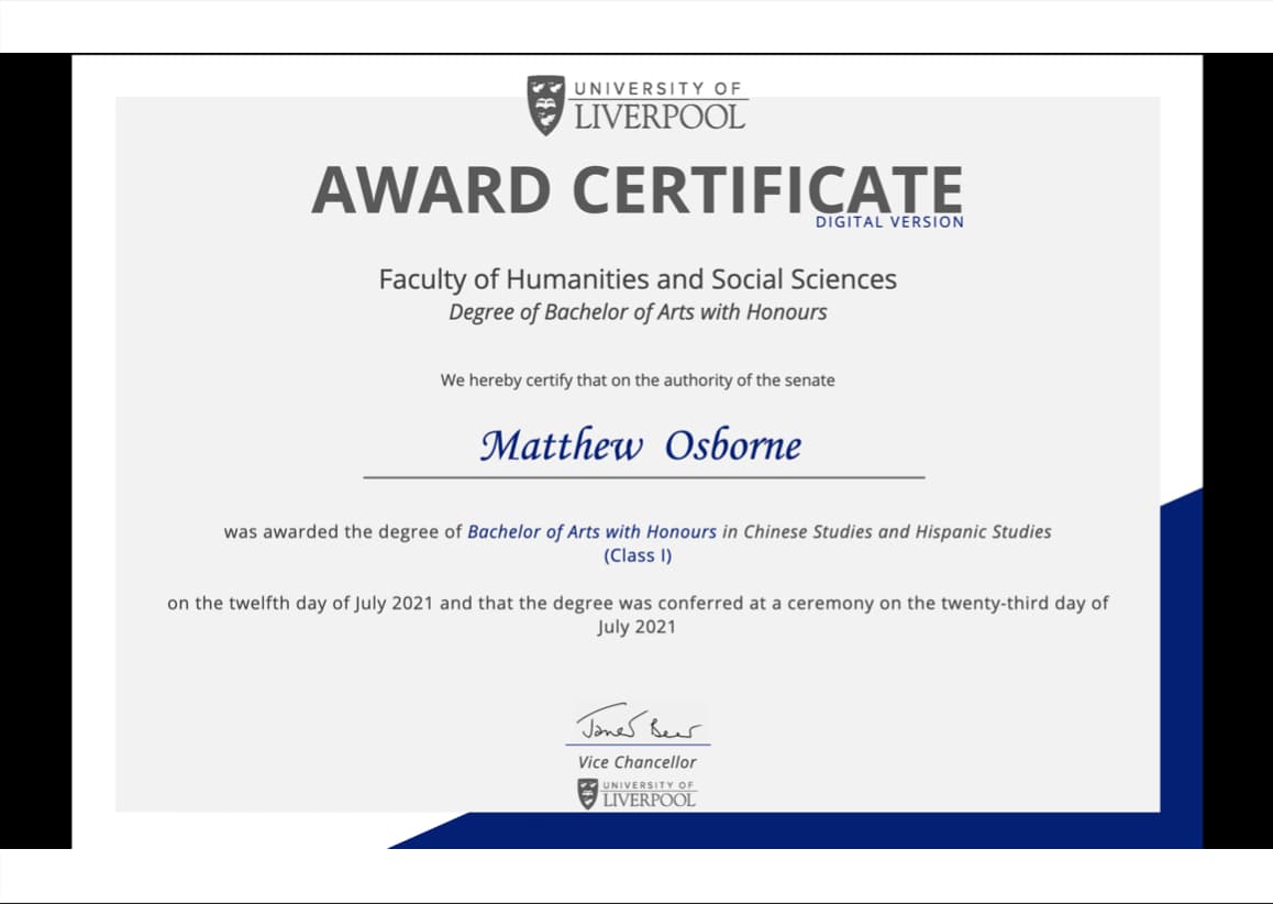 Matthew graduated from University of Liverpool