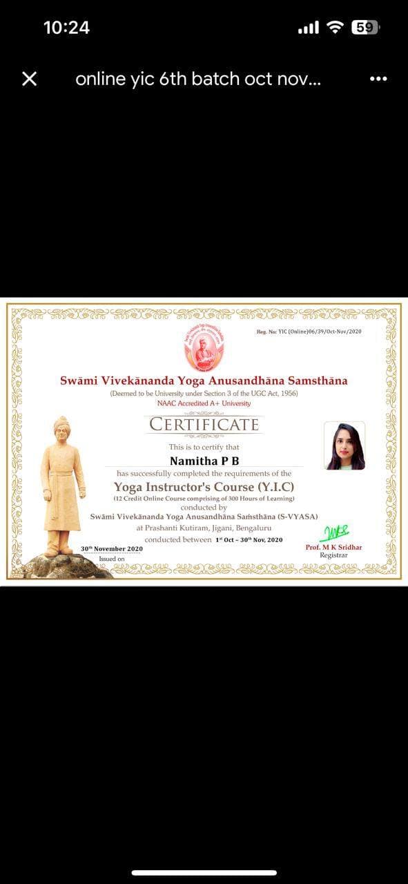 namitha graduated from INDIAN ACADEMY DEGREE COLLEGE