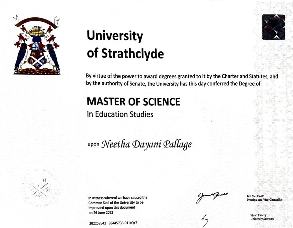 Neetha graduated from University of Strathclyde