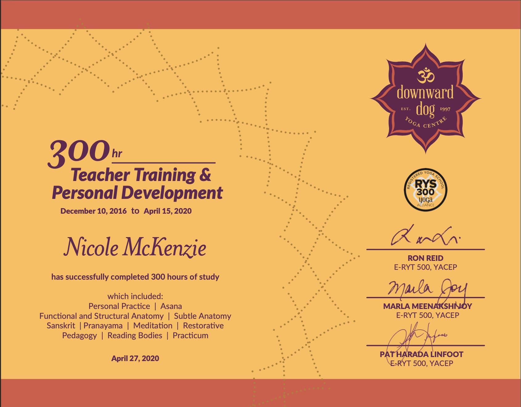 Nicole graduated from Yoga and Ayurveda Center