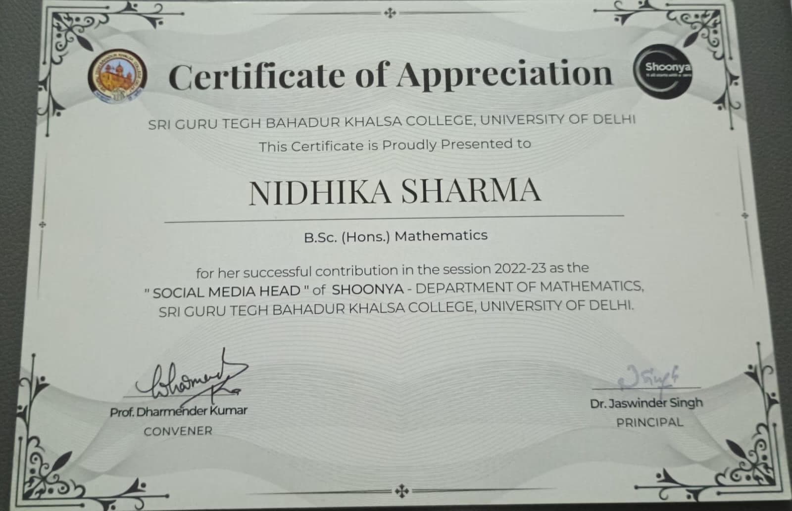 Nidhika graduated from Delhi University