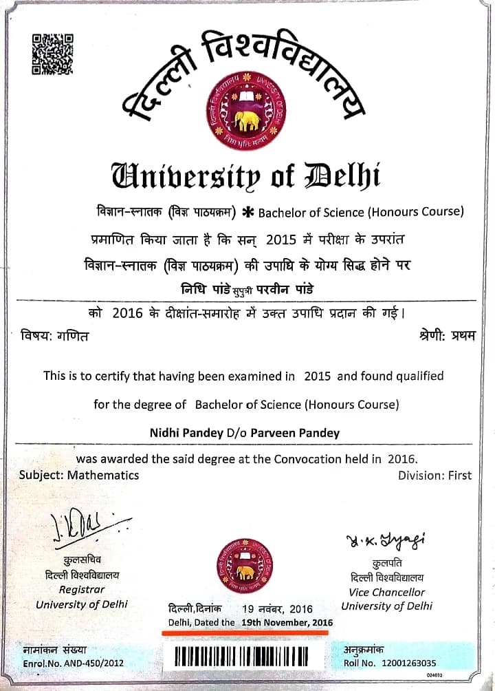 Nidhi graduated from University of Delhi