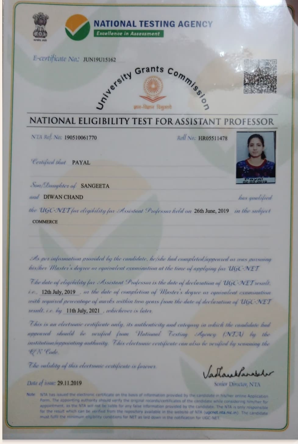 Payal graduated from CDLU