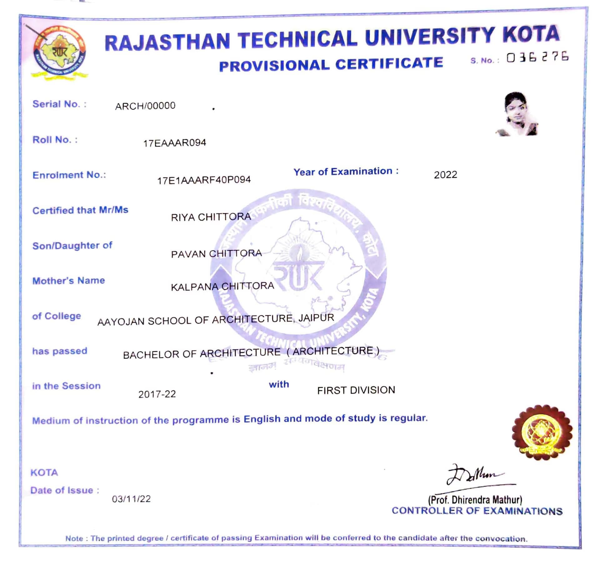 Riya graduated from Aayojan School of Architecture, Jaipur