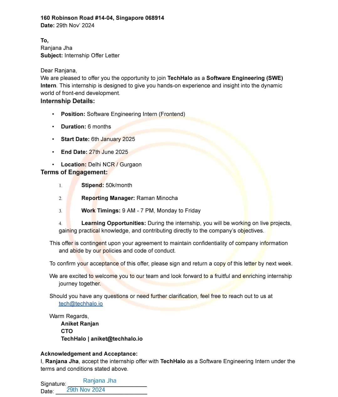 Ranjana  graduated from National Institute of Technology, Raipur