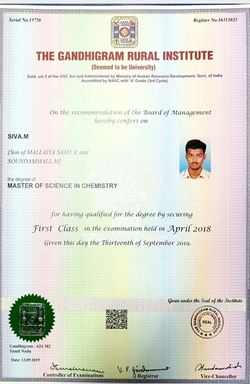M graduated from Madurai kamaraj University