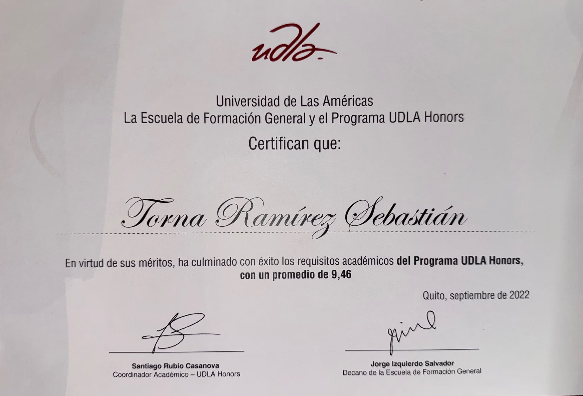 Sebastian  graduated from Udla
