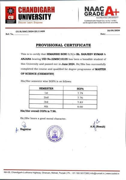 Himanshi  graduated from Chandigarh University