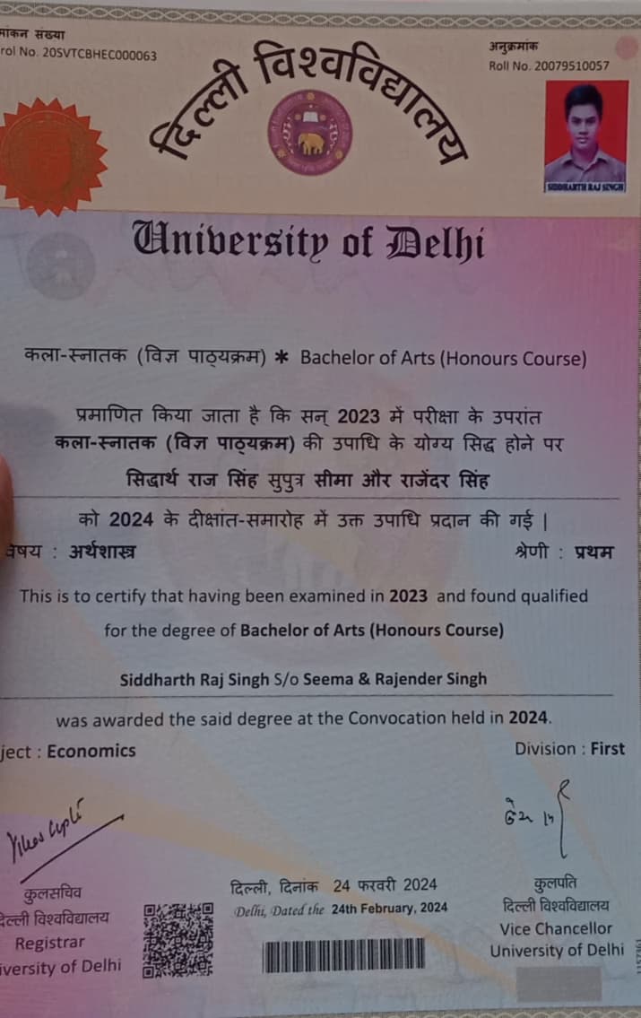 Siddharth graduated from University of Delhi