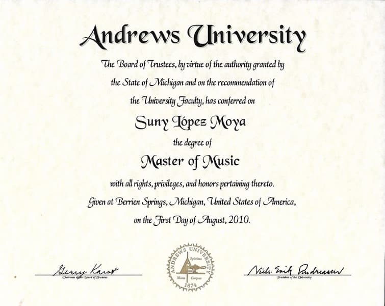Suny graduated from Andrews University