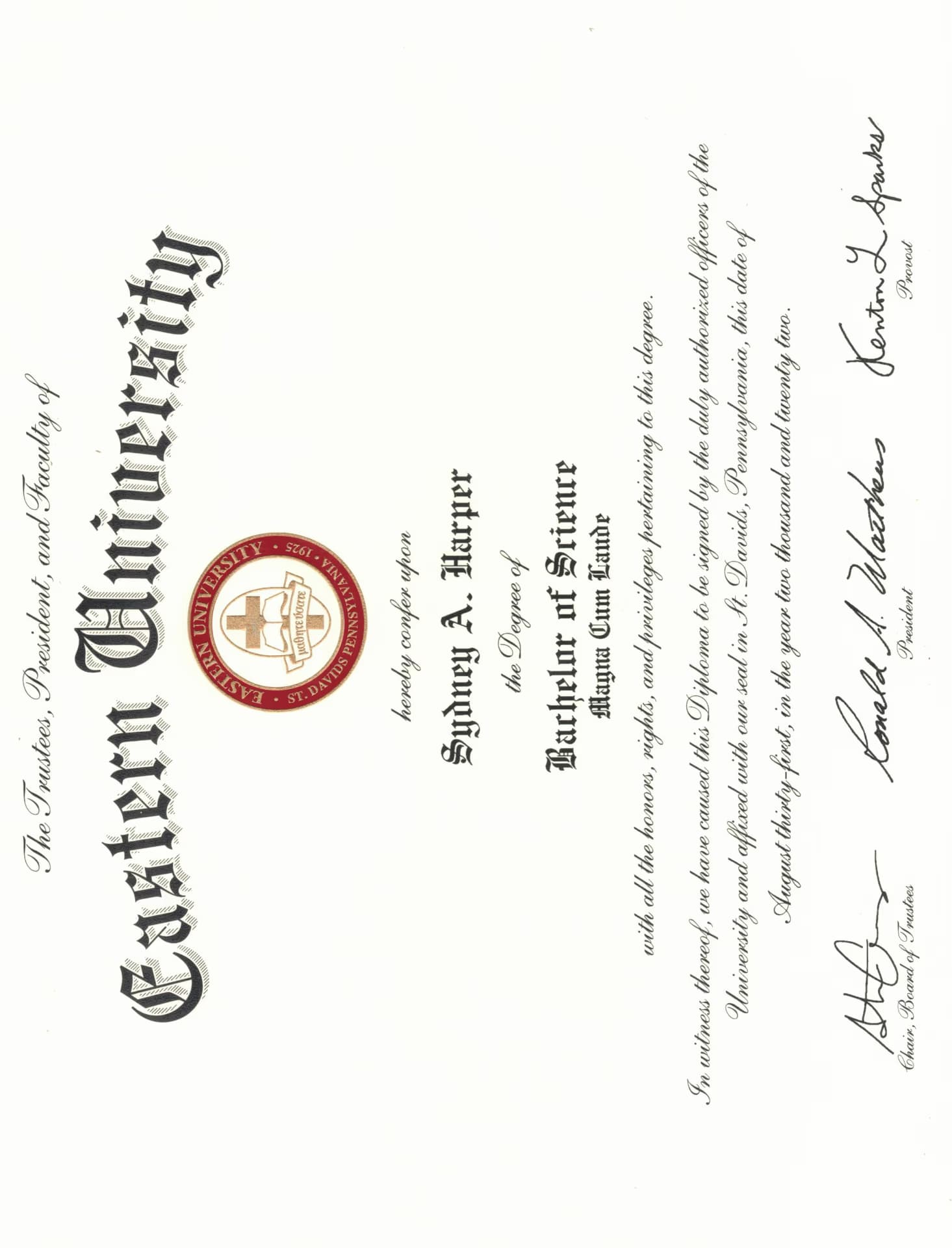 Summer graduated from Eastern University