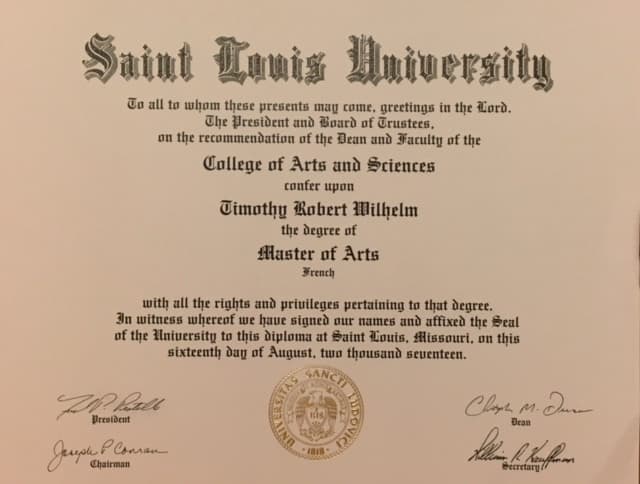 Tim graduated from Saint Louis University