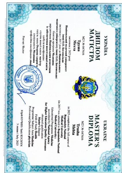 Dr.Trusha graduated from O.O.Bogomolets National Medical University