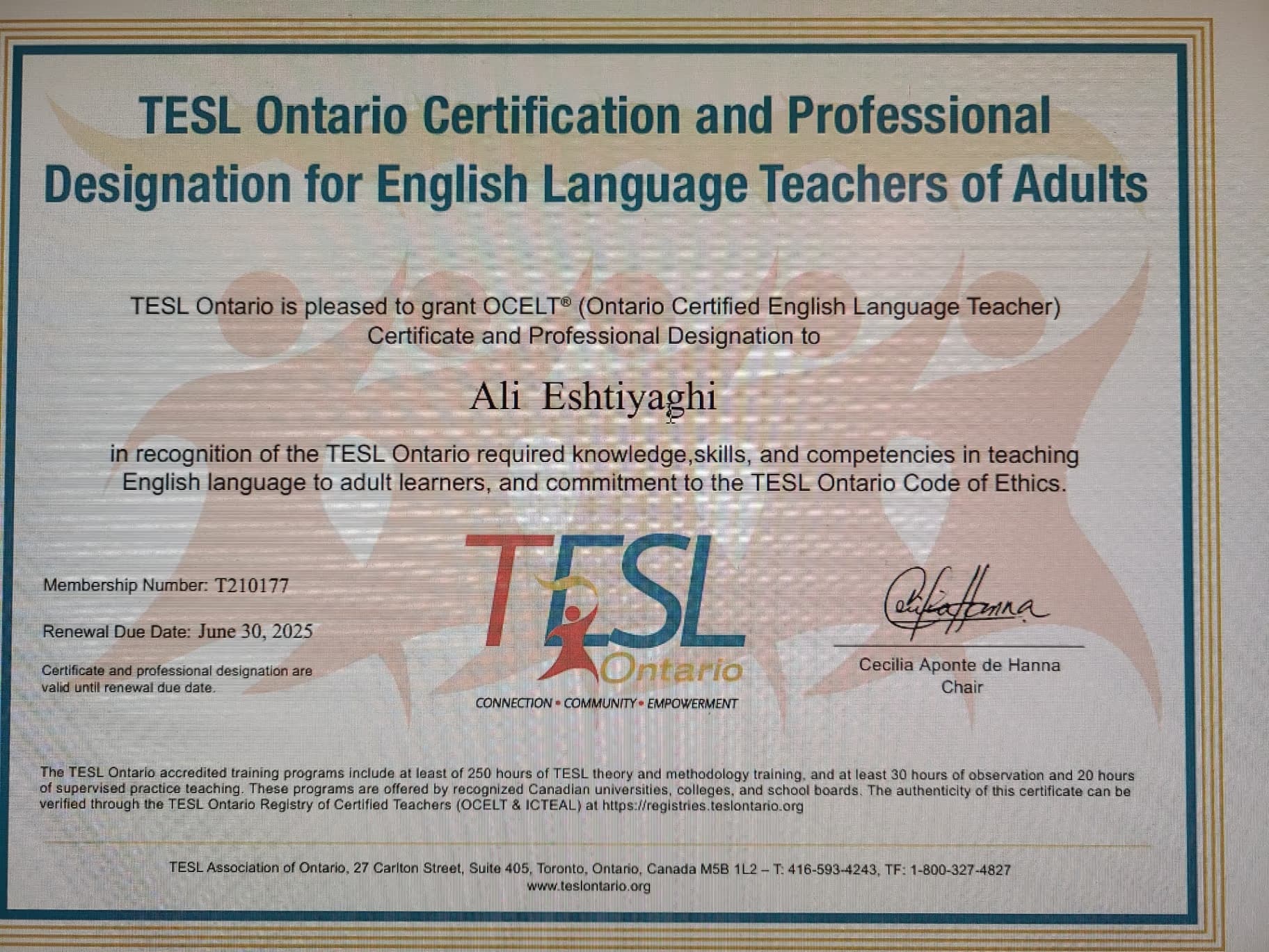 Ali graduated from University of Toronto