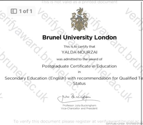Yalda graduated from BRUNEL