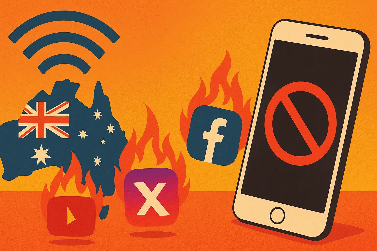 Australian teenagers using smartphones with social media app icons, representing the digital literacy challenge of the under-16 social media ban