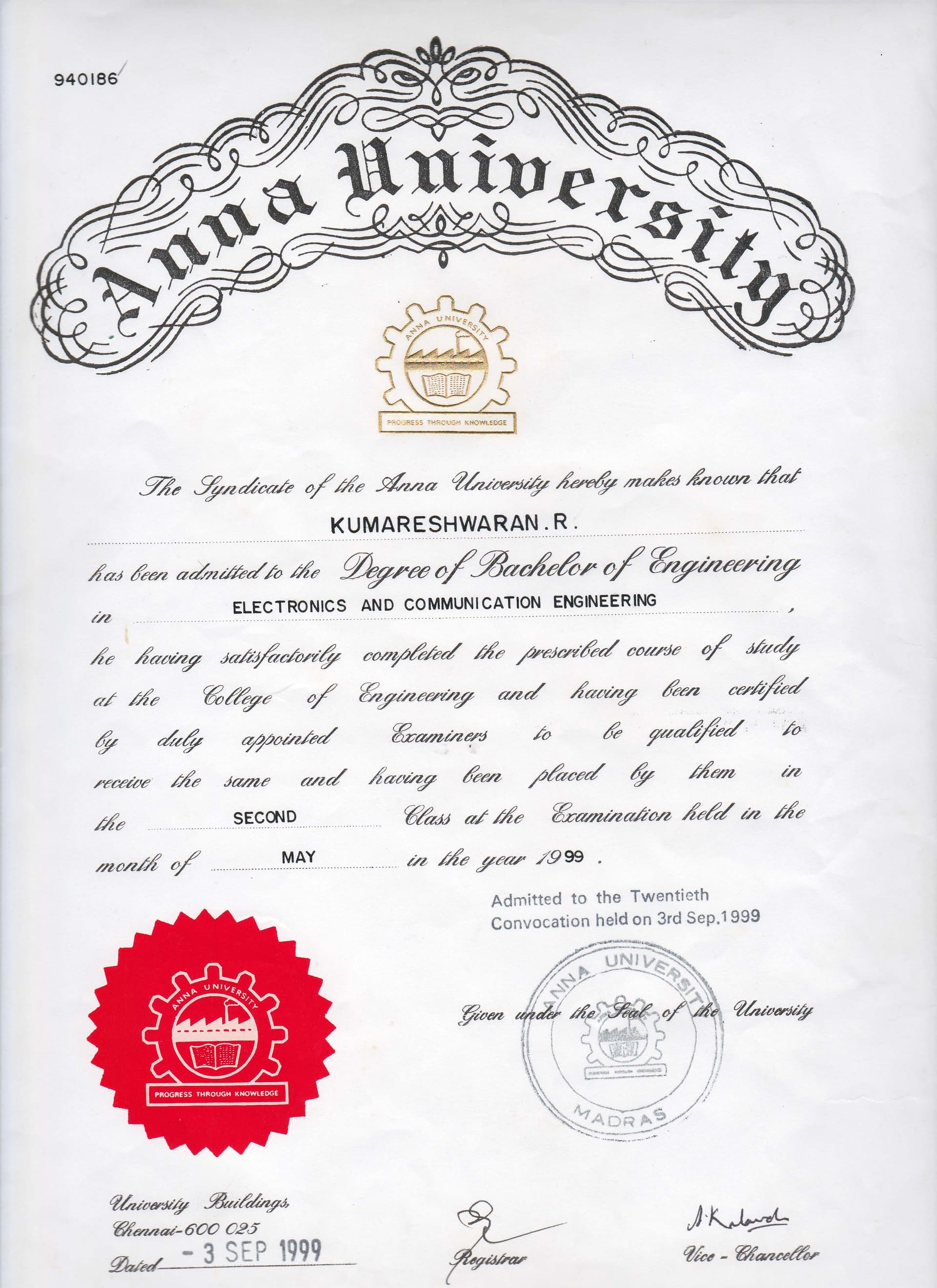 Kumareshwaran graduated from Anna University