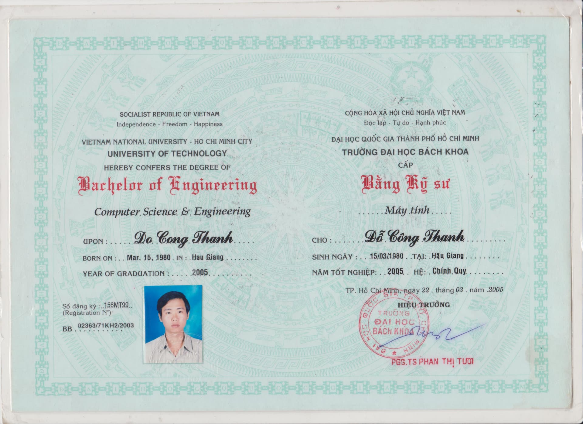Thanh graduated from HO CHI MINH CITY UNIVERSITY OF TECHNOLOGY (HCMUT)