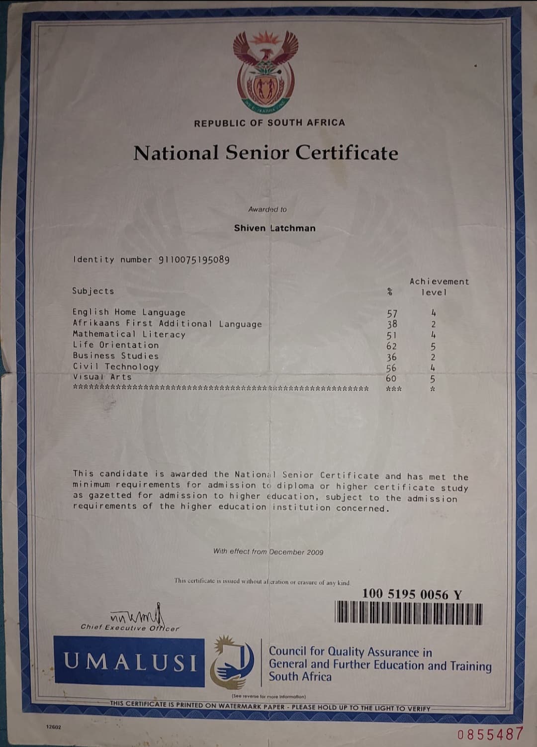 Shiven graduated from Bhisho Saps Academy