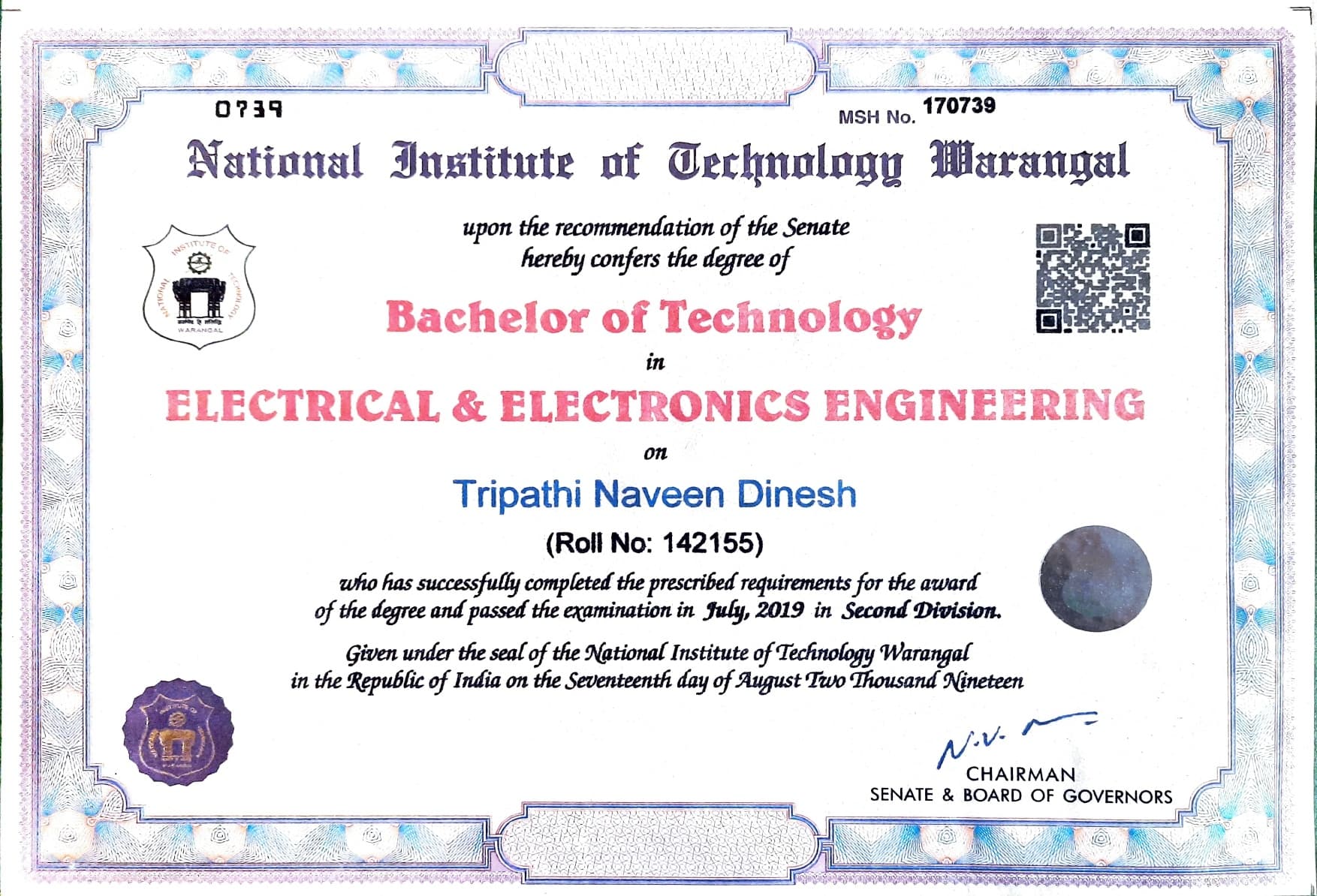 Naveen graduated from National Institute of Technology Warangal