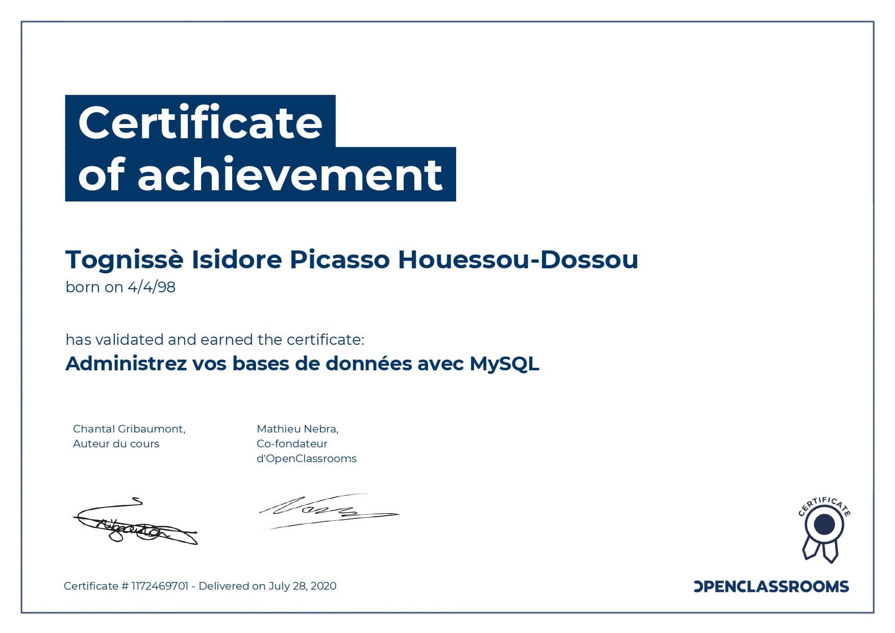 Picasso graduated from National School of Applied Economics and Management