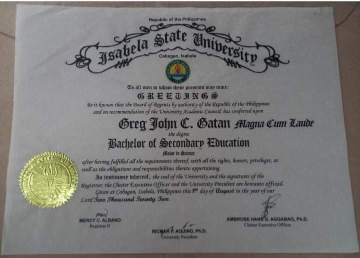 Greg John graduated from Isabela State University - Cabagan Campus