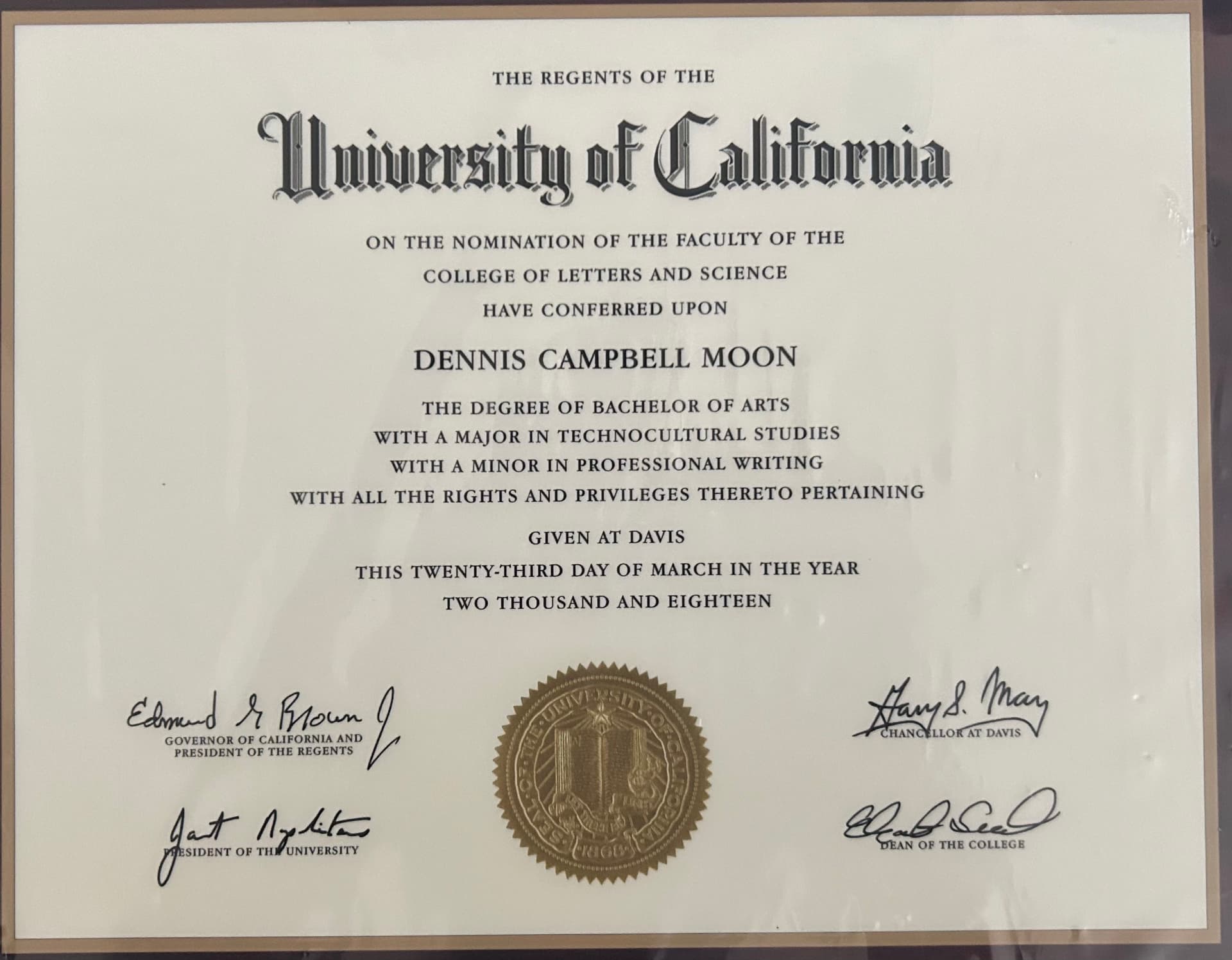 Dennis graduated from University of California, Davis