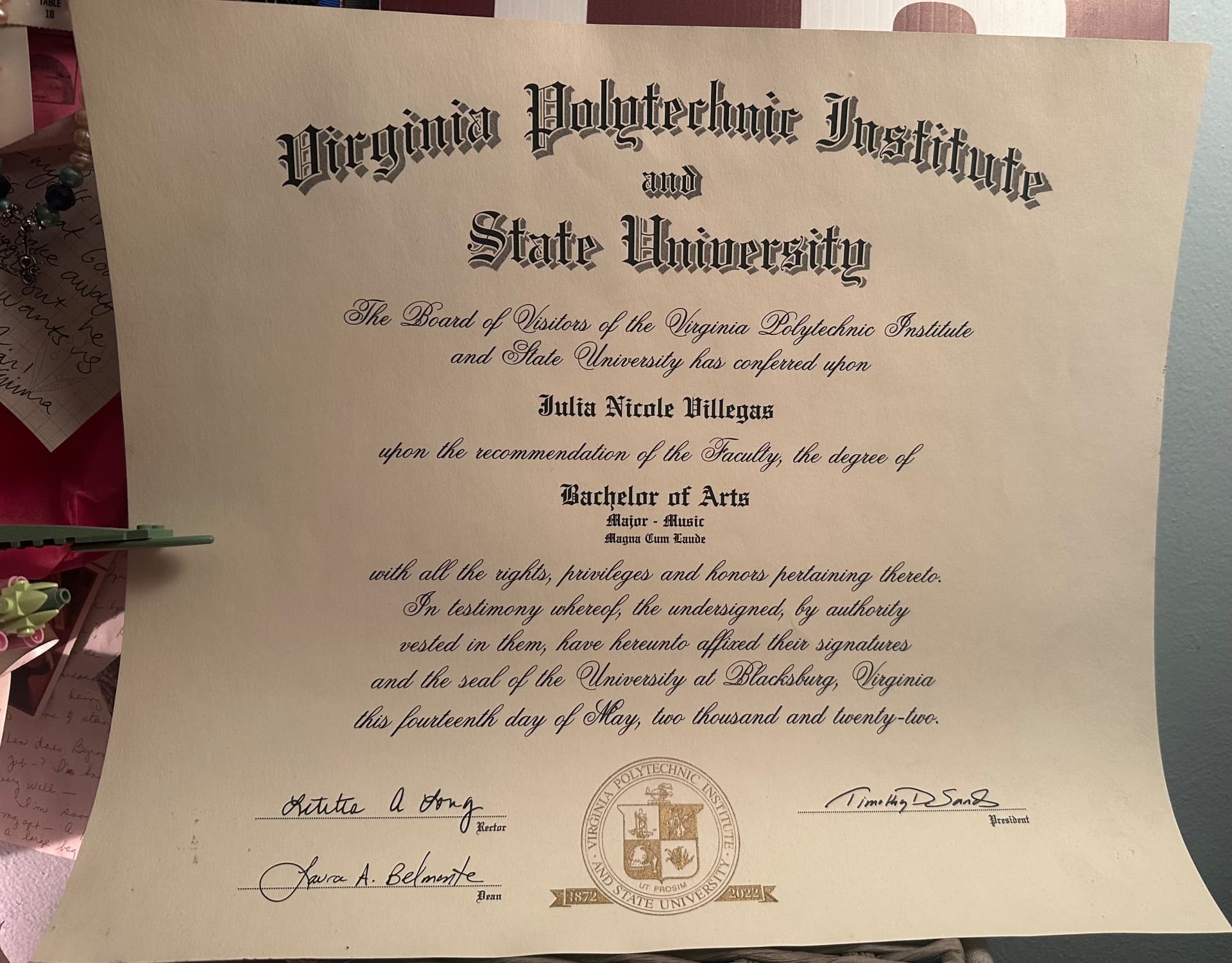 Julia graduated from Virginia Polytechnic Institute and State University