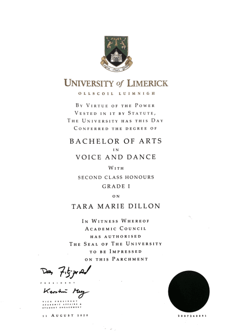 Tara graduated from Irish World Academy of Music and Dance / University of Limerick