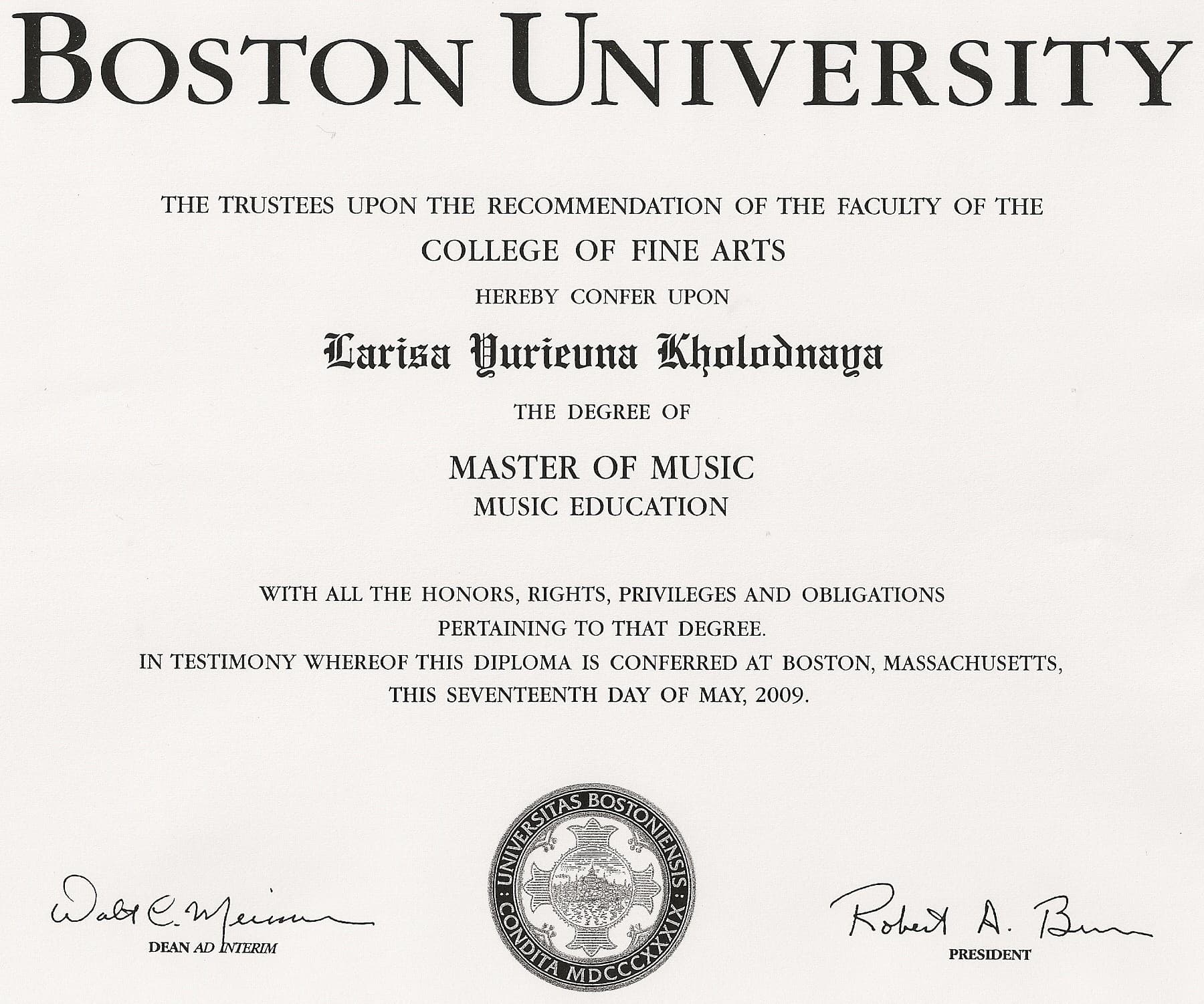 Larisa graduated from Boston University