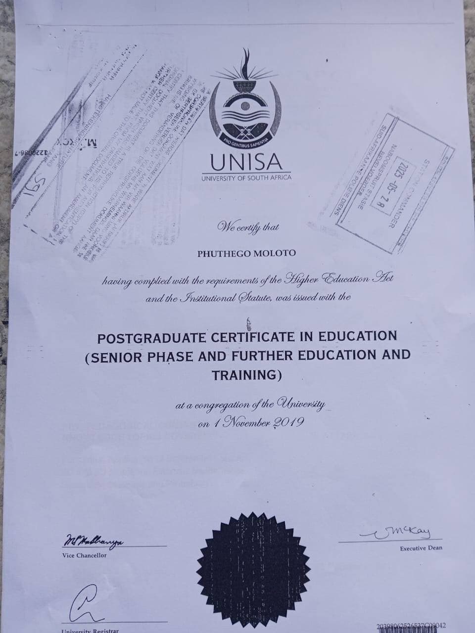 Phuthego graduated from unisa