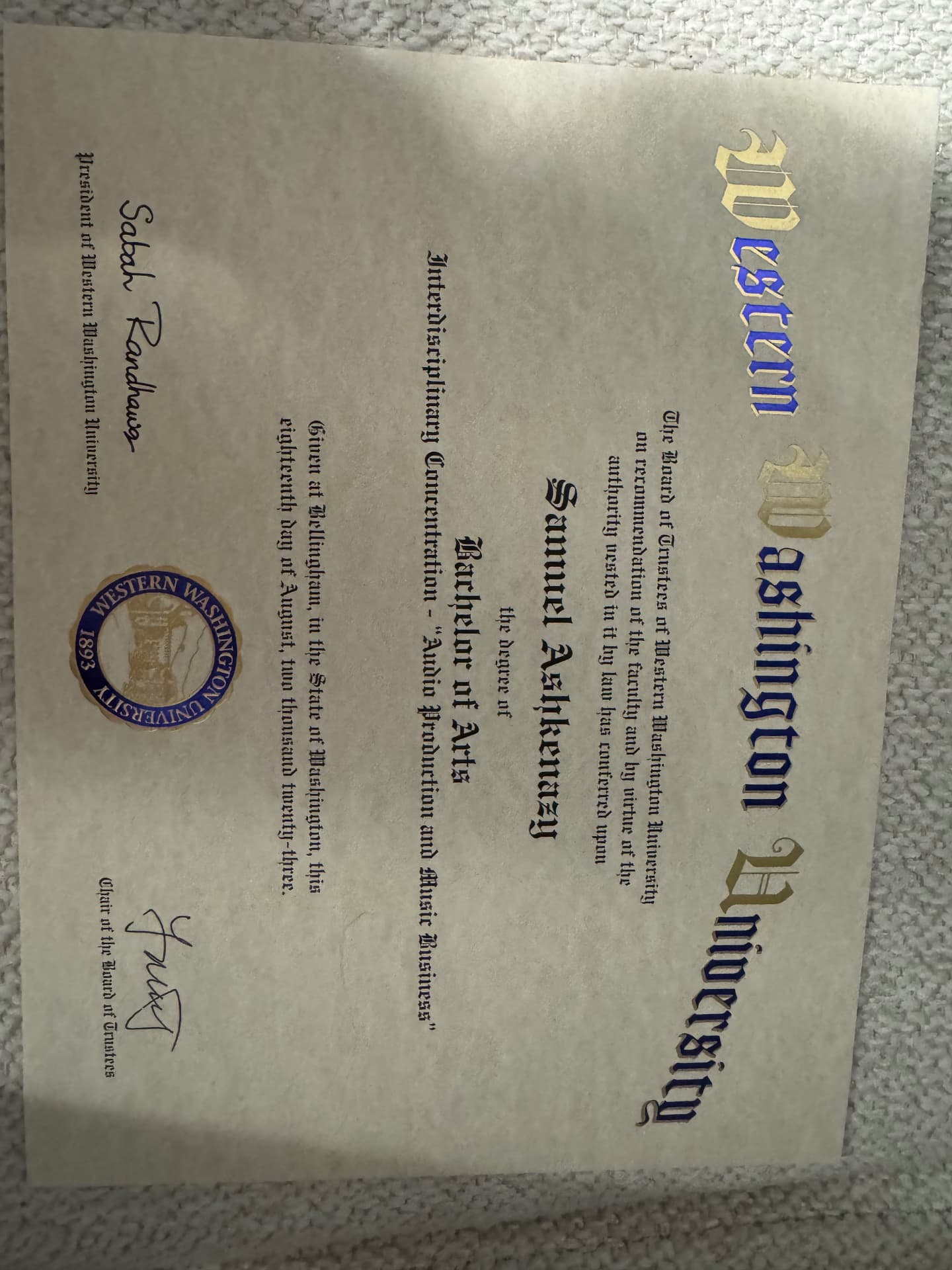 Sam graduated from Western Washington University