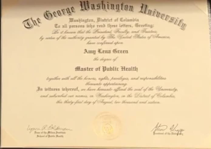 Amy graduated from George Washington University