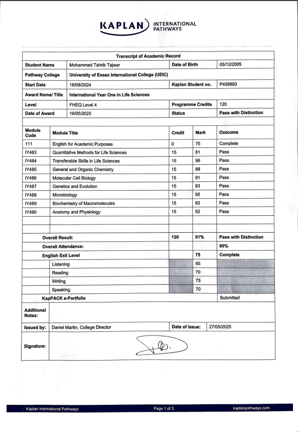 Mohammad Tahrib graduated from University of Essex International College