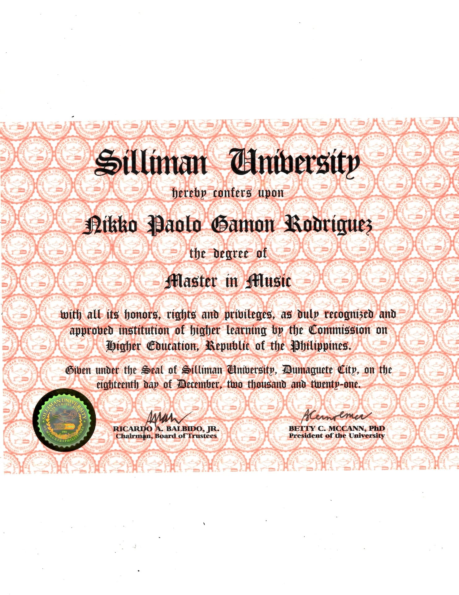 Nikko graduated from Silliman University