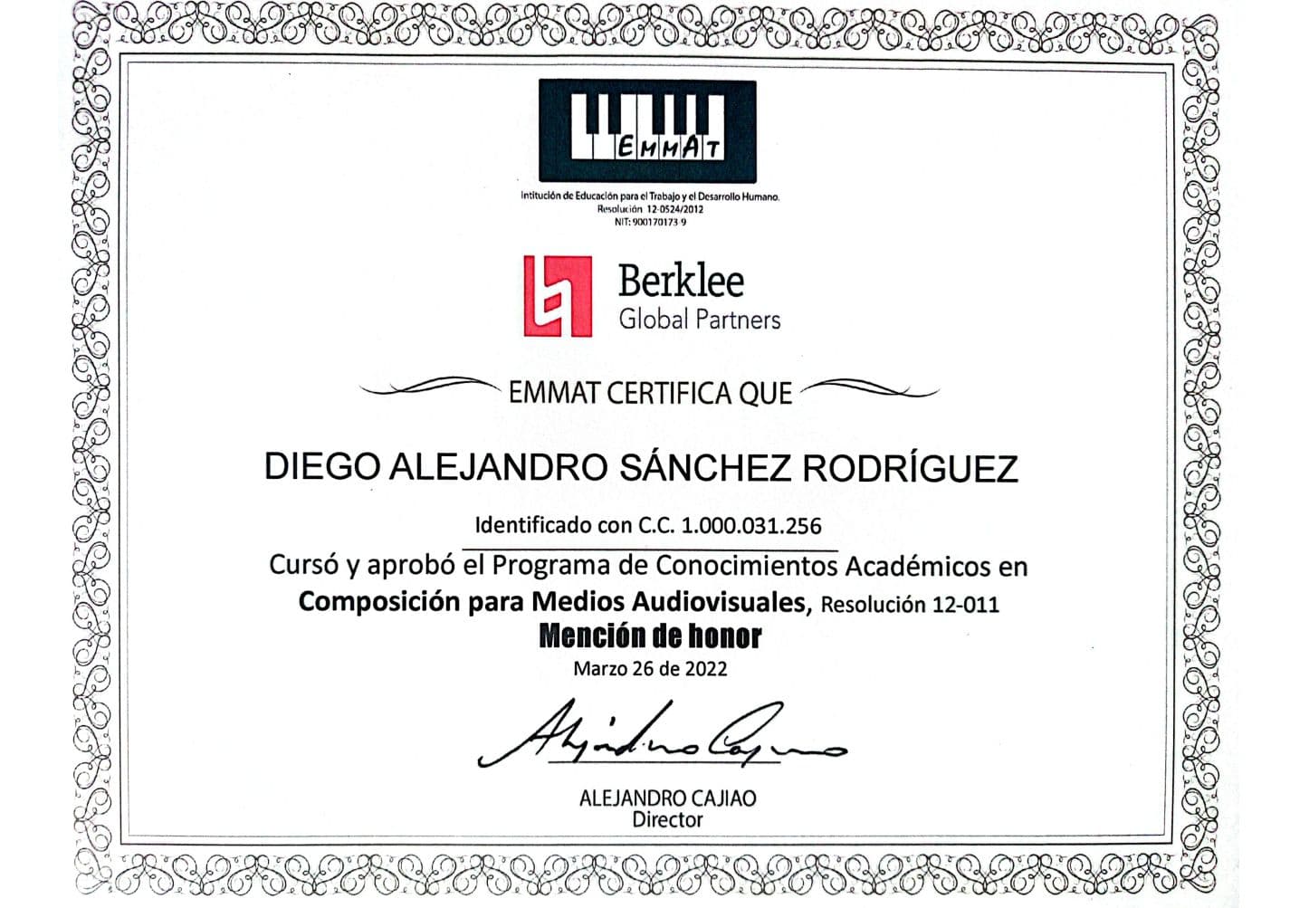 Diego graduated from EMMAT - Berklee Global Partner
