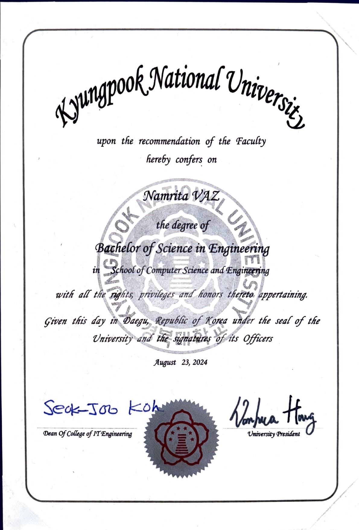 Namrita graduated from Kyungpook National University