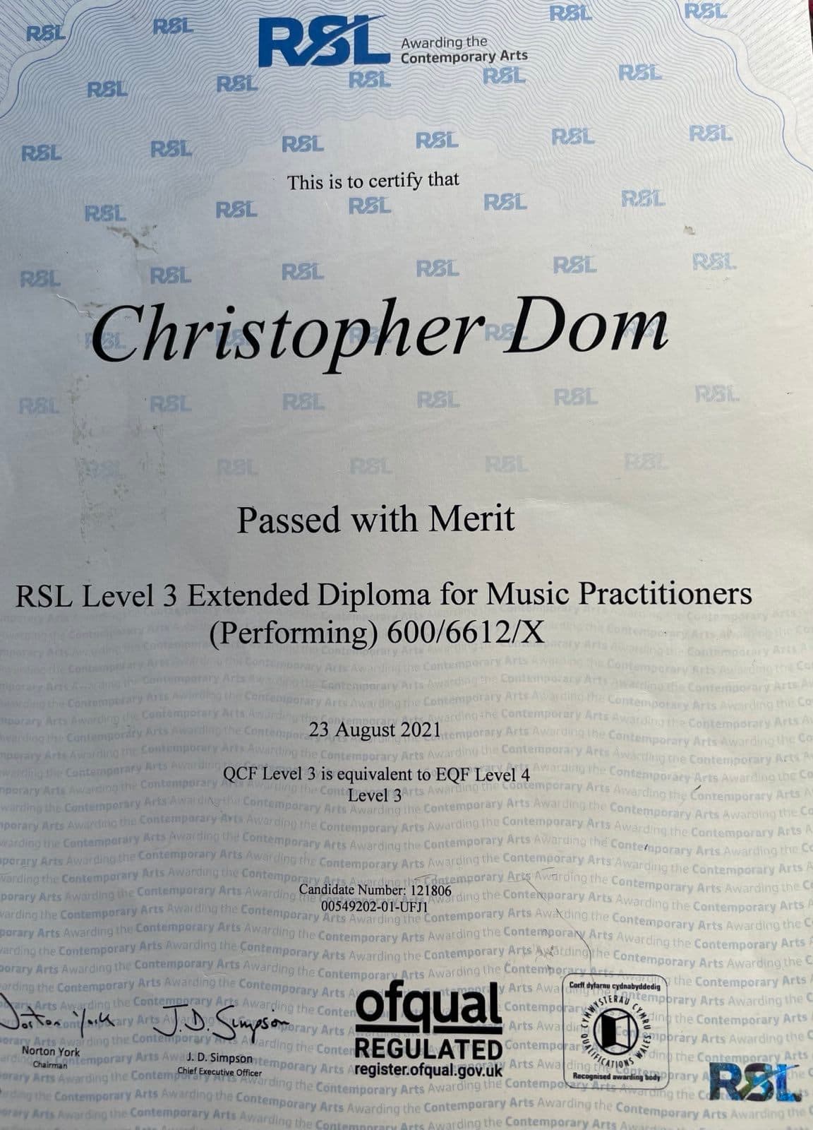 Christopher graduated from Kirklees College