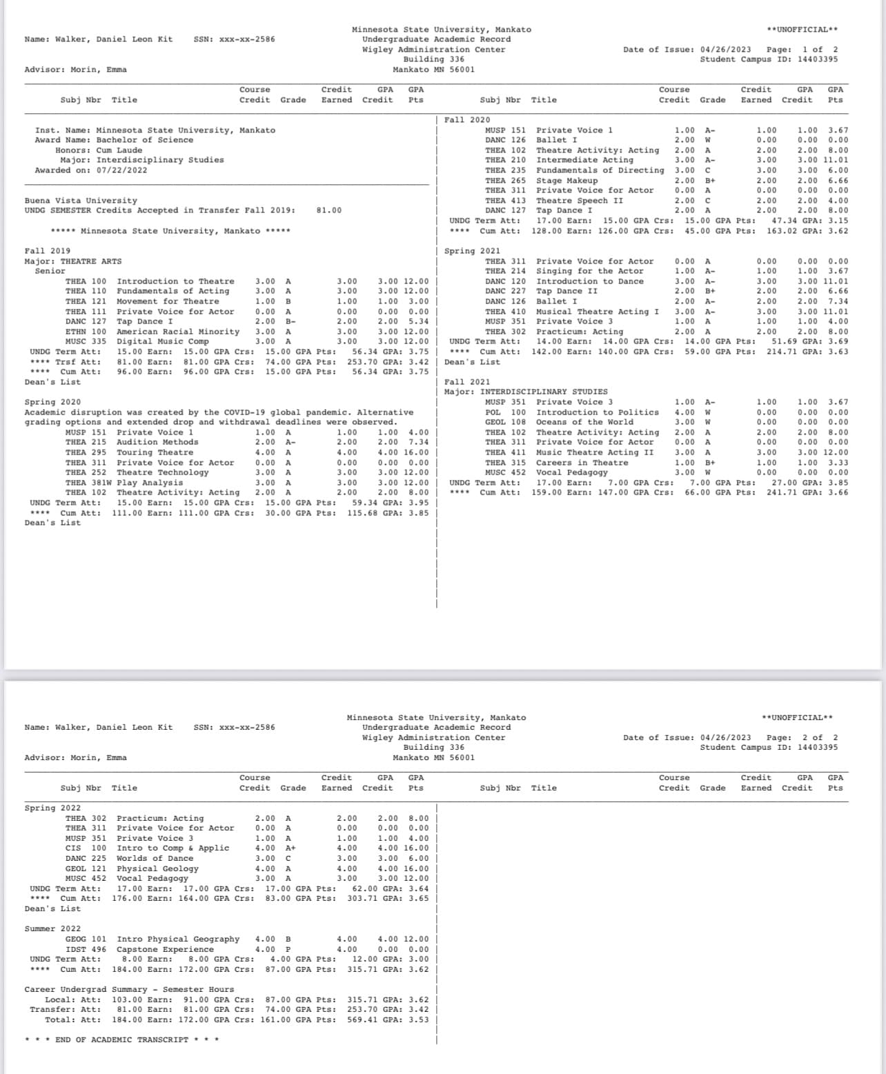Daniel graduated from Minnesota State University, Mankato