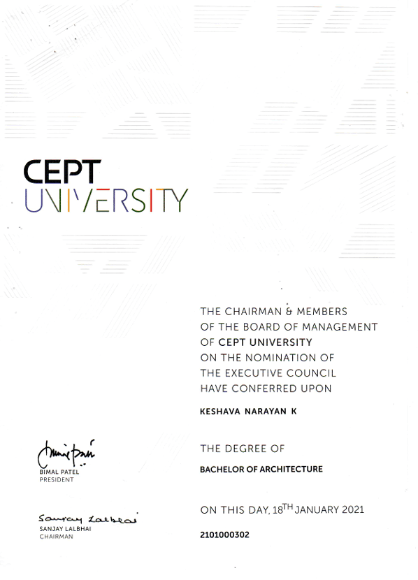 Keshava graduated from CEPT University