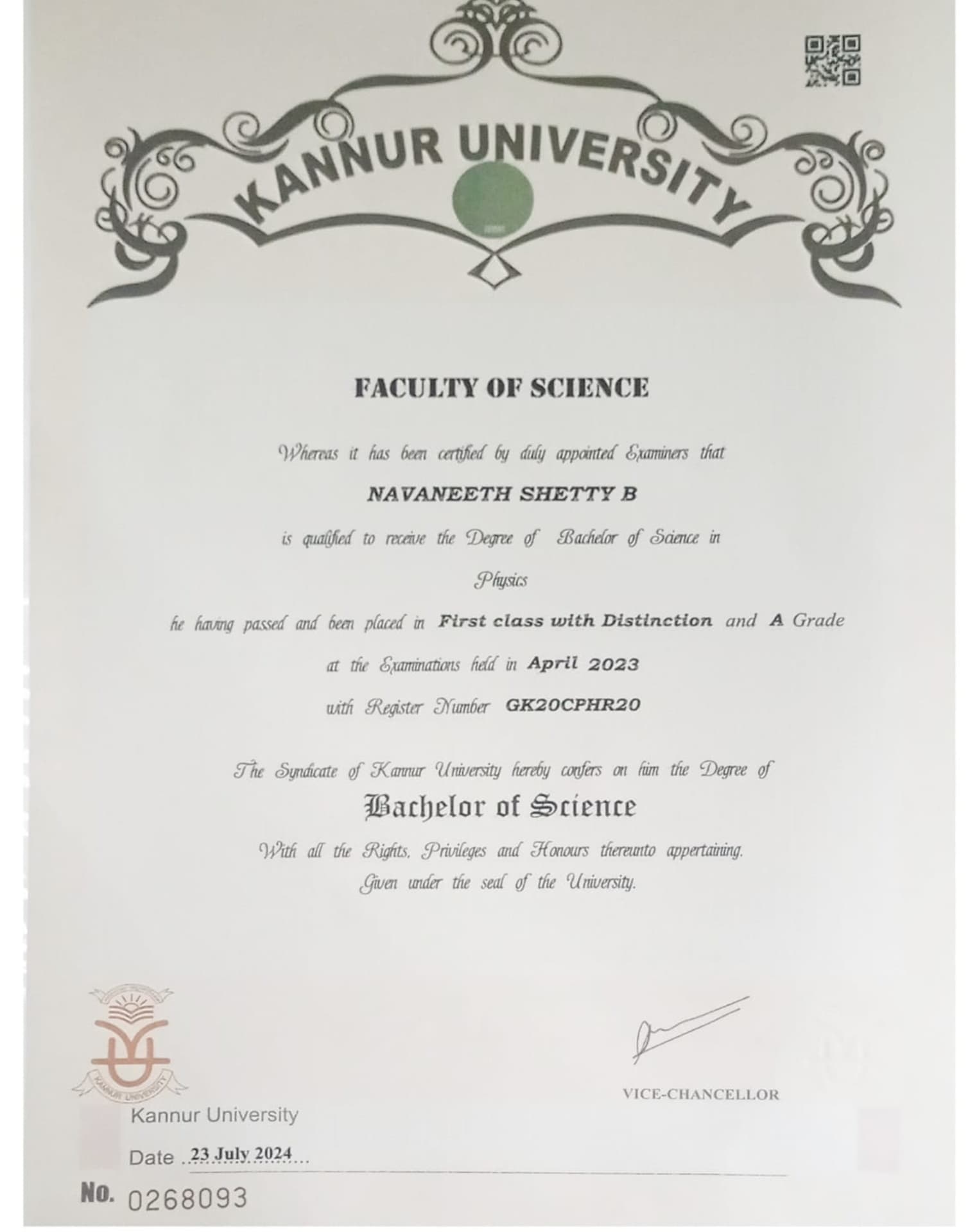 Navaneeth graduated from Kannur University